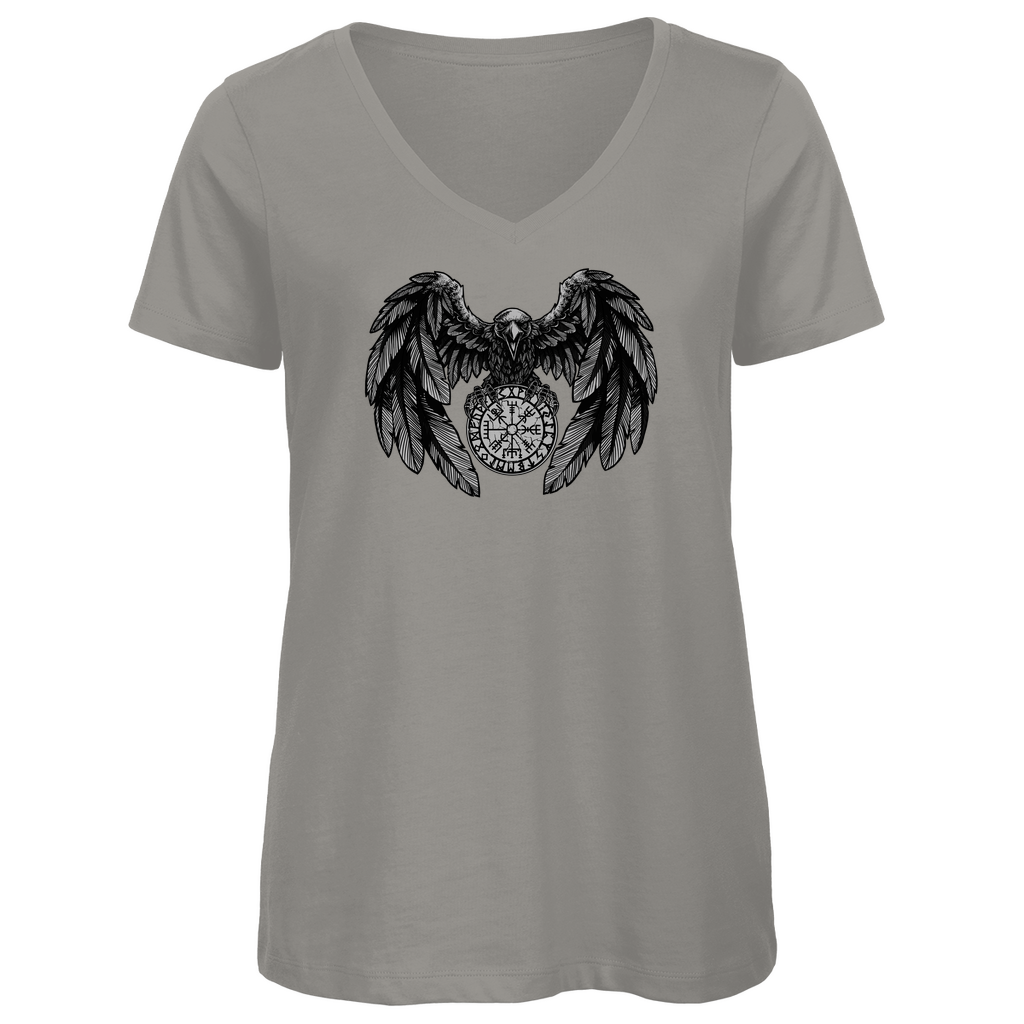 Rabe mit Futhark und Vegvisir - Damen Premium V-Neck T-Shirt