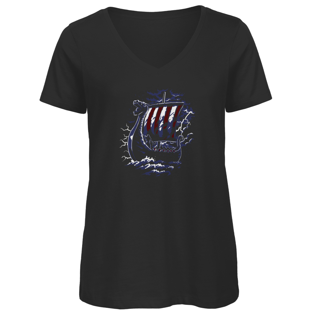 Drachenkopf-Wikingerschiff - Damen Premium V-Neck T-Shirt