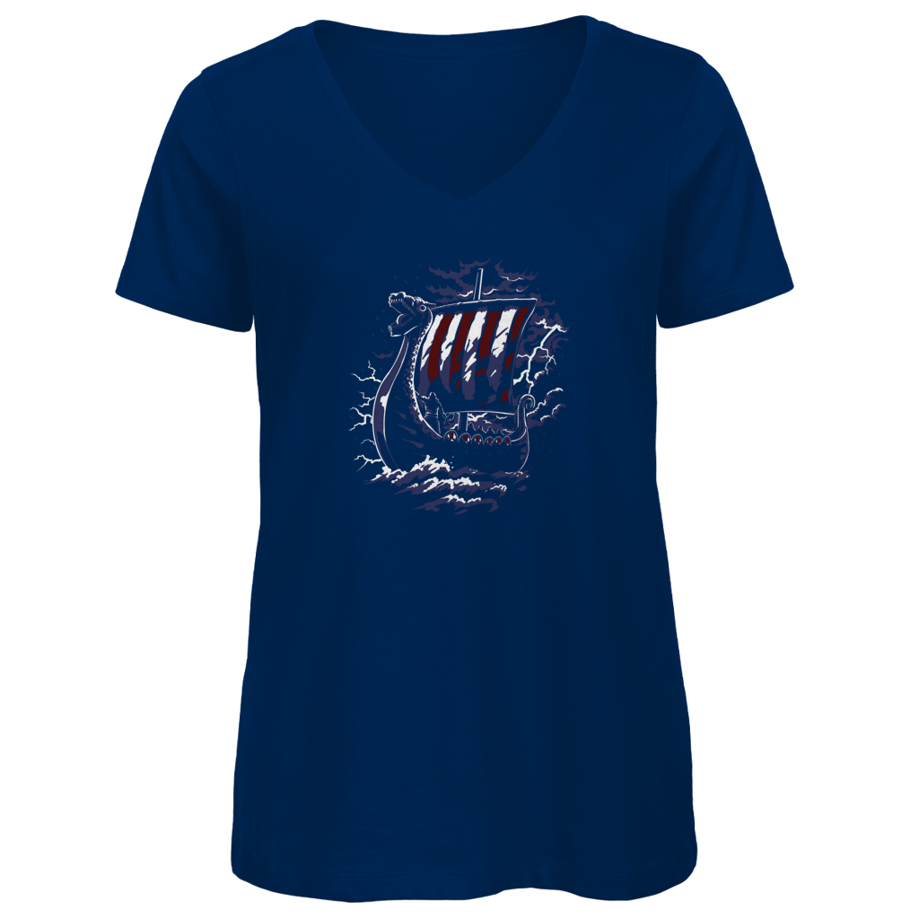 Drachenkopf-Wikingerschiff - Damen Premium V-Neck T-Shirt