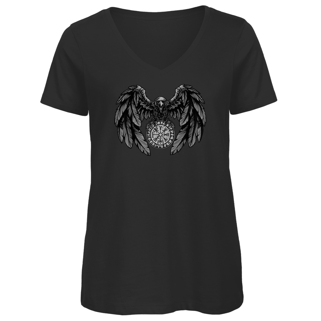 Rabe mit Futhark und Vegvisir - Damen Premium V-Neck T-Shirt