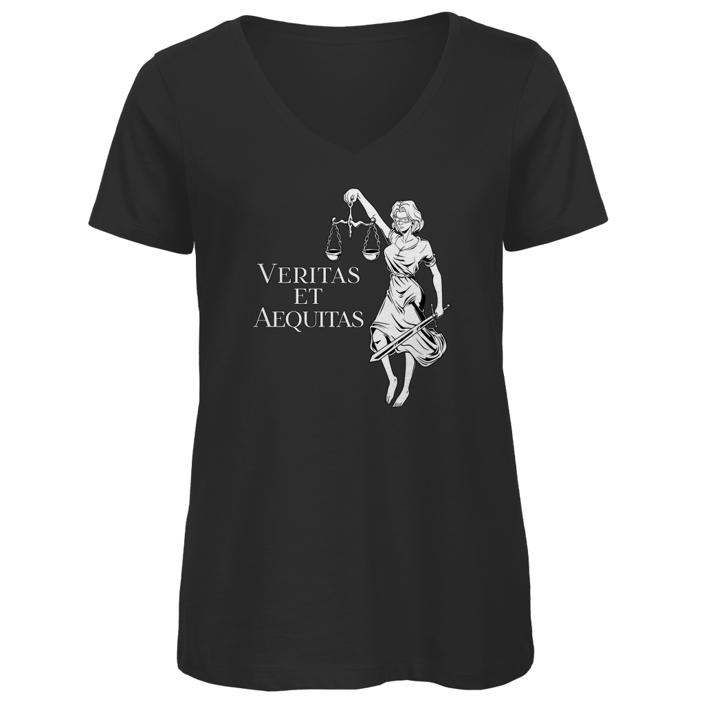 Veritas et Aequitas mit Justitia - Damen Premium V-Neck T-Shirt